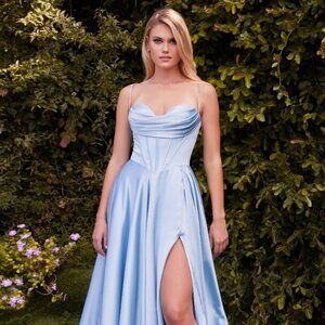 Satin Light Blue Prom Dress with Corset Bodice
